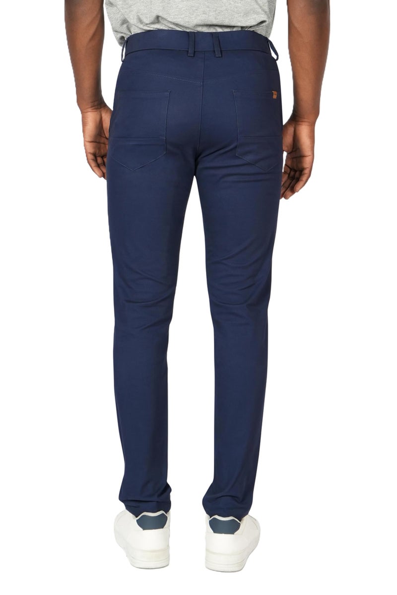 Plaid&Plain Men's Skinny Stretchy Navy Blue Pants Colored Pants Slim Fit Slacks Tapered Trousers 819 Navy Blue 36X32 - Image 1